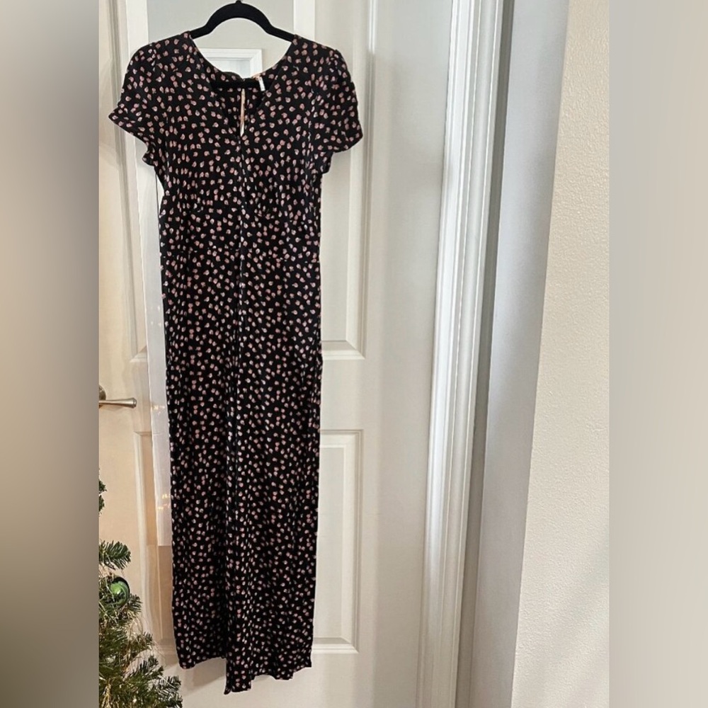 Free People Peach V Neck Black Jumpsuit 12